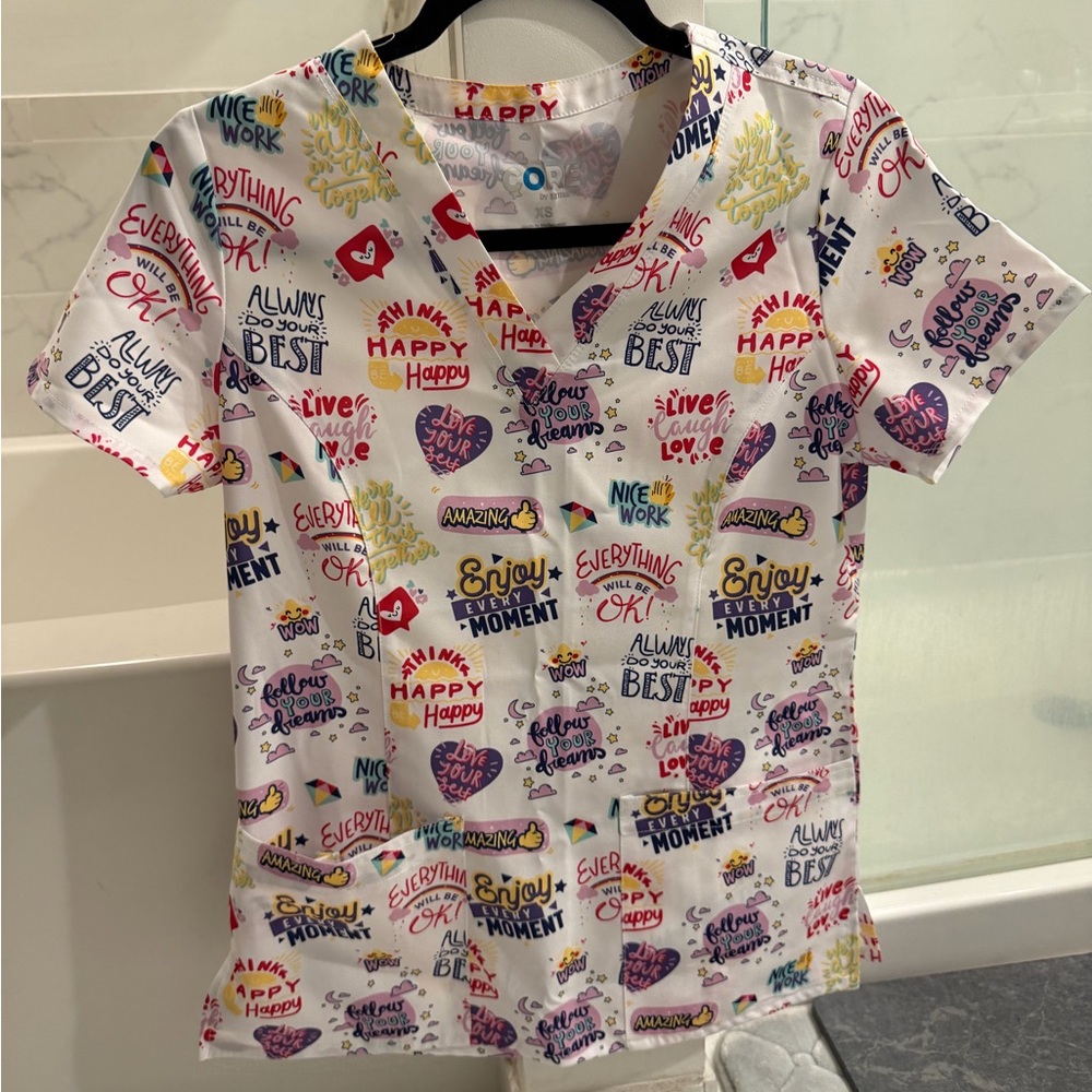 Colorful Positive Message Medical Scrub Top